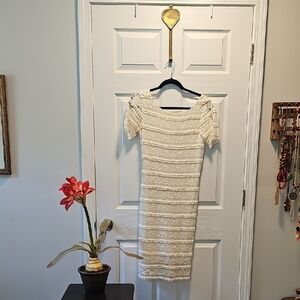 Cato Cream Textured Layers Short-Sleeved, Feminine Party Dress, Women's Size 4